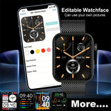 Smartwatch with customizable watch face on a smartphone screen, featuring text 'Editable Watchface' and 'Can use your own pictures'.