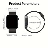 Smartwatch with dimensions labeled on a white background