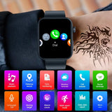 Smartwatch on a wrist with app icons displayed below
