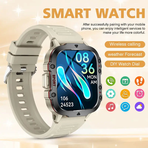 Smart watch with a colorful display on a beige background