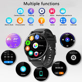 Smartwatch with various functions displayed on a gray background