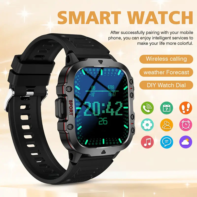 Smart watch with digital display on a beige background