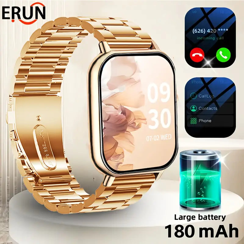 Gold smartwatch with a large battery indicator on a white background