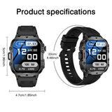 Smartwatch with dimensions displayed on a white background